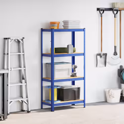 vidaXL 4-Layer Storage Shelf Blue Steel&Engineered Wood garage shelving