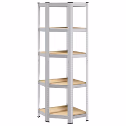 vidaXL 5-Layer Corner Shelf Silver Steel&Engineered Wood garage shelving