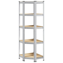 vidaXL 5-Layer Corner Shelf Silver Steel&Engineered Wood garage shelving