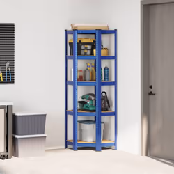 vidaXL 5-Layer Corner Shelf Blue Steel&Engineered Wood garage shelving