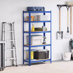 vidaXL 5-Layer Storage Shelf Blue Steel&Engineered Wood garage shelving