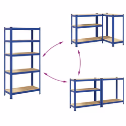 vidaXL 5-Layer Storage Shelves 2 pcs Blue Steel&Engineered Wood - Additional view 6