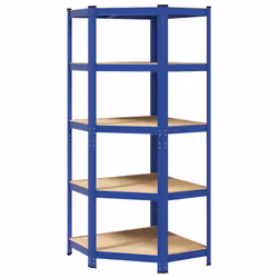 vidaXL 5-Layer Corner Shelf Blue Steel&Engineered Wood garage shelving