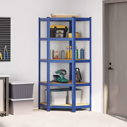 vidaXL 5-Layer Corner Shelf Blue Steel&Engineered Wood garage shelving