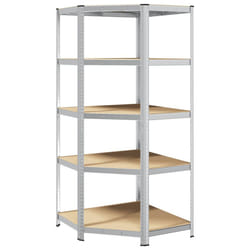 vidaXL 5-Layer Corner Shelf Silver Steel&Engineered Wood garage shelving