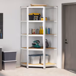 vidaXL 5-Layer Corner Shelf Silver Steel&Engineered Wood garage shelving