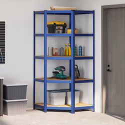 vidaXL 5-Layer Corner Shelf Steel&Engineered Wood garage shelving - blue