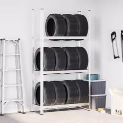 vidaXL 3-Layer Tyre Shelves Garage Storage Racking Shelving Unit Silver Steel - 110 x 40 x 200 cm/ 1 pcs
