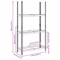 vidaXL 3-Layer Tyre Shelves Garage Storage Racking Shelving Unit Silver Steel - 110 x 40 x 200 cm/ 1 pcs