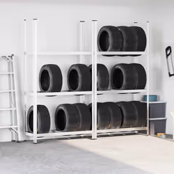 vidaXL 3-Layer Tyre Shelves Garage Storage Racking Shelving Unit Silver Steel - 110 x 40 x 200 cm/ 2 pcs