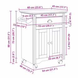 vidaXL Kitchen Trolley Rolling Cart Serving Trolley Bar Cart Serving Trolley - white