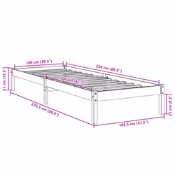 vidaXL Bed Frame Bedroom Wooden Bed Base Mattress Foundation Solid Pinewood - white, 100 x 220 cm - Additional view 8