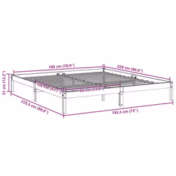 vidaXL Bed Frame Bedroom Wooden Bed Base Mattress Foundation Solid Pinewood - natural, 180 x 220 cm - Additional view 8