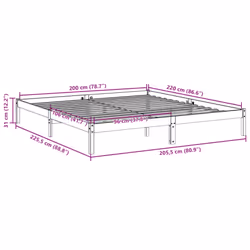 vidaXL Bed Frame Bedroom Wooden Bed Base Mattress Foundation Solid Pinewood - natural, 200 x 220 cm - Additional view 3