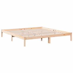 vidaXL Bed Frame Bedroom Wooden Bed Base Mattress Foundation Solid Pinewood - natural, 200 x 220 cm - Additional view 5