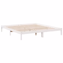 vidaXL Bed Frame Bedroom Wooden Bed Base Mattress Foundation Solid Pinewood - white, 200 x 220 cm - Additional view 5
