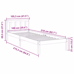 vidaXL Bed Frame Home Bedstead Bed Base Mattress Foundation Solid Pinewood - natural, 100 x 210 cm - Additional view 8