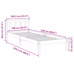 vidaXL Bed Frame Home Bedstead Bed Base Mattress Foundation Solid Pinewood - white, 100 x 220 cm - Additional view 8