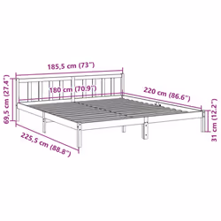vidaXL Bed Frame Home Bedstead Bed Base Mattress Foundation Solid Pinewood - natural, 180 x 220 cm - Additional view 8
