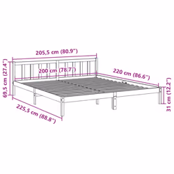 vidaXL Bed Frame Home Bedstead Bed Base Mattress Foundation Solid Pinewood - white, 200 x 220 cm - Additional view 8