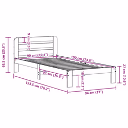 vidaXL Bed Frame without Mattress Wax Brown 90x190 cm Single Solid Wood Pine - Additional view 3