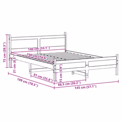 vidaXL Bed Frame without Mattress Bed Base Bedstead Solid Wood Pine - wax brown, 140 x 190 cm - Additional view 3