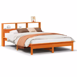 vidaXL Bookcase Bed without Mattress Wax Solid Wood Pine - wax brown, 120 x 190 cm