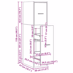 vidaXL Apothecary Cabinet Storage Cabinet Apothecary Cupboard Engineered Wood - 30 x 41 x 118 cm