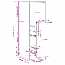 vidaXL Apothecary Cabinet Storage Cabinet Apothecary Cupboard Engineered Wood - smoked oak, 40 x 41 x 118 cm - Additional view 9