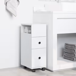 vidaXL Narrow Bathroom Cabinet with Wheels Cupboard White Engineered Wood - Additional view 2