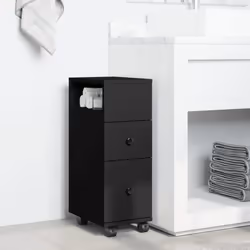 vidaXL Narrow Bathroom Cabinet with Wheels Cupboard Black Engineered Wood