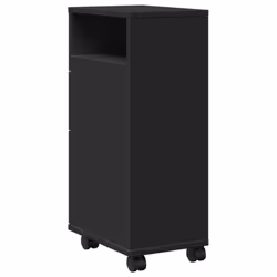 vidaXL Narrow Bathroom Cabinet with Wheels Cupboard Black Engineered Wood - Additional view 5