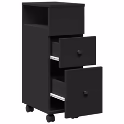 vidaXL Narrow Bathroom Cabinet with Wheels Cupboard Black Engineered Wood - Additional view 6
