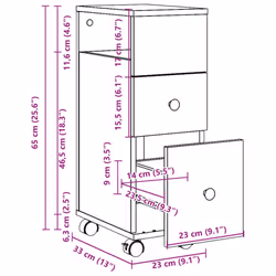 vidaXL Narrow Bathroom Cabinet with Wheels Cupboard Black Engineered Wood - Additional view 9