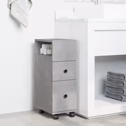 vidaXL Narrow Bathroom Cabinet & Wheels Cabinet Concrete Grey Engineered Wood