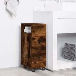vidaXL Narrow Bathroom Cabinet with Wheels Cupboard Smoked Oak Engineered Wood