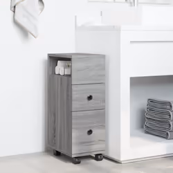 vidaXL Narrow Bathroom Cabinet with Wheels Cabinet Grey Sonoma Engineered Wood - Additional view 2