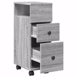 vidaXL Narrow Bathroom Cabinet with Wheels Cabinet Grey Sonoma Engineered Wood - Additional view 6