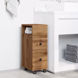 vidaXL Narrow Bathroom Cabinet & Wheels Cabinet Artisian Oak Engineered Wood