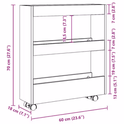 vidaXL Narrow Storage Trolley 3 Tier Bookcase Shelf White Engineered Wood
