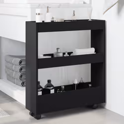 vidaXL Narrow Storage Trolley 3 Tier Bookcase Shelf Black Engineered Wood