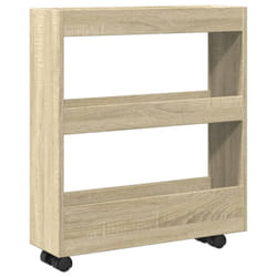 vidaXL Narrow Storage Trolley 3 Tier Rolling Cart Sonoma Oak Engineered Wood