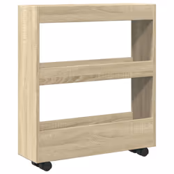 vidaXL Narrow Storage Trolley 3 Tier Rolling Cart Sonoma Oak Engineered Wood - Additional view 5