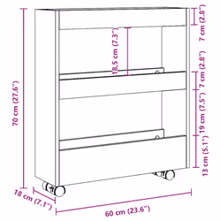 vidaXL Narrow Storage Trolley 3 Tier Bookcase Shelf Brown Oak Engineered Wood - Additional view 8
