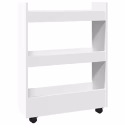 vidaXL Narrow Storage Trolley 3 Tier Bookcase Rolling Cart Engineered Wood - white