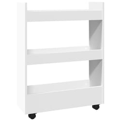 vidaXL Narrow Storage Trolley 3 Tier Bookcase Rolling Cart Engineered Wood - white