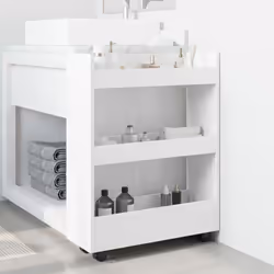 vidaXL Narrow Storage Trolley 3 Tier Bookcase Rolling Cart Engineered Wood - white