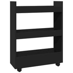 vidaXL Narrow Storage Trolley 3 Tier Bookcase Rolling Cart Engineered Wood - black