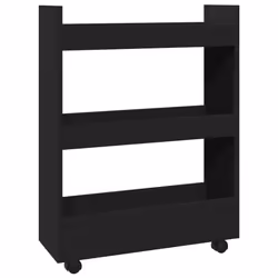 vidaXL Narrow Storage Trolley 3 Tier Bookcase Rolling Cart Engineered Wood - black - Additional view 5