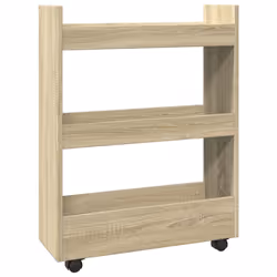 vidaXL Narrow Storage Trolley 3 Tier Bookcase Rolling Cart Engineered Wood - sonoma oak